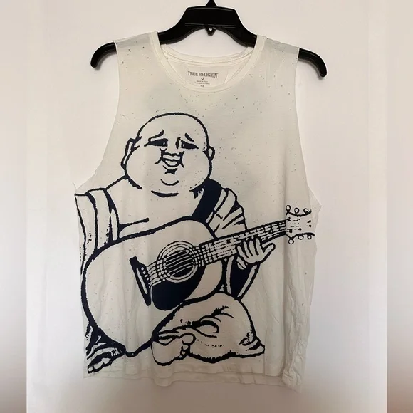 True Religion Women's Buddha Distressed Tank Shirt S - Picture 2 of 3